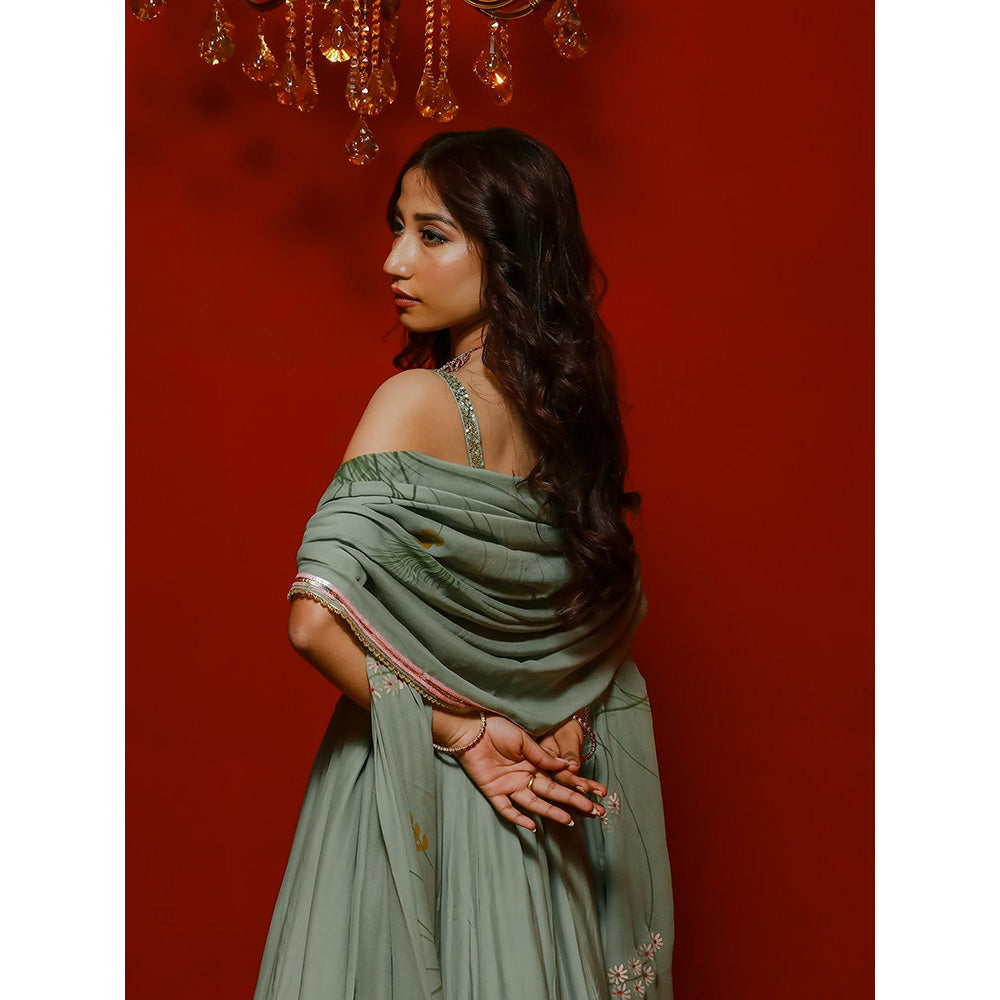 Simmi Guntaj Green Ombre Lehenga with Blouse and Dupatta (Set of 3)