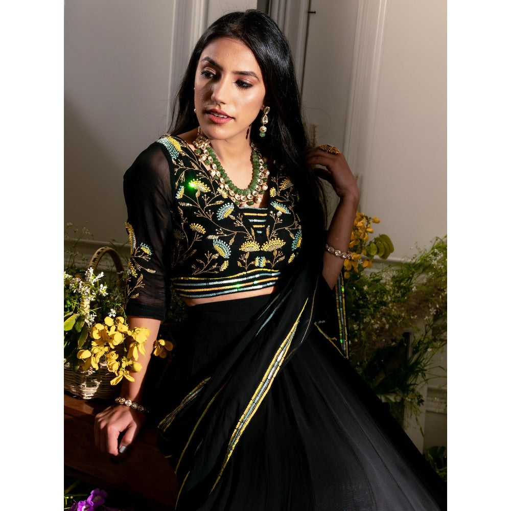 Simmi Guntaj Black Simran Pre Draped Saree with Stitched Blouse