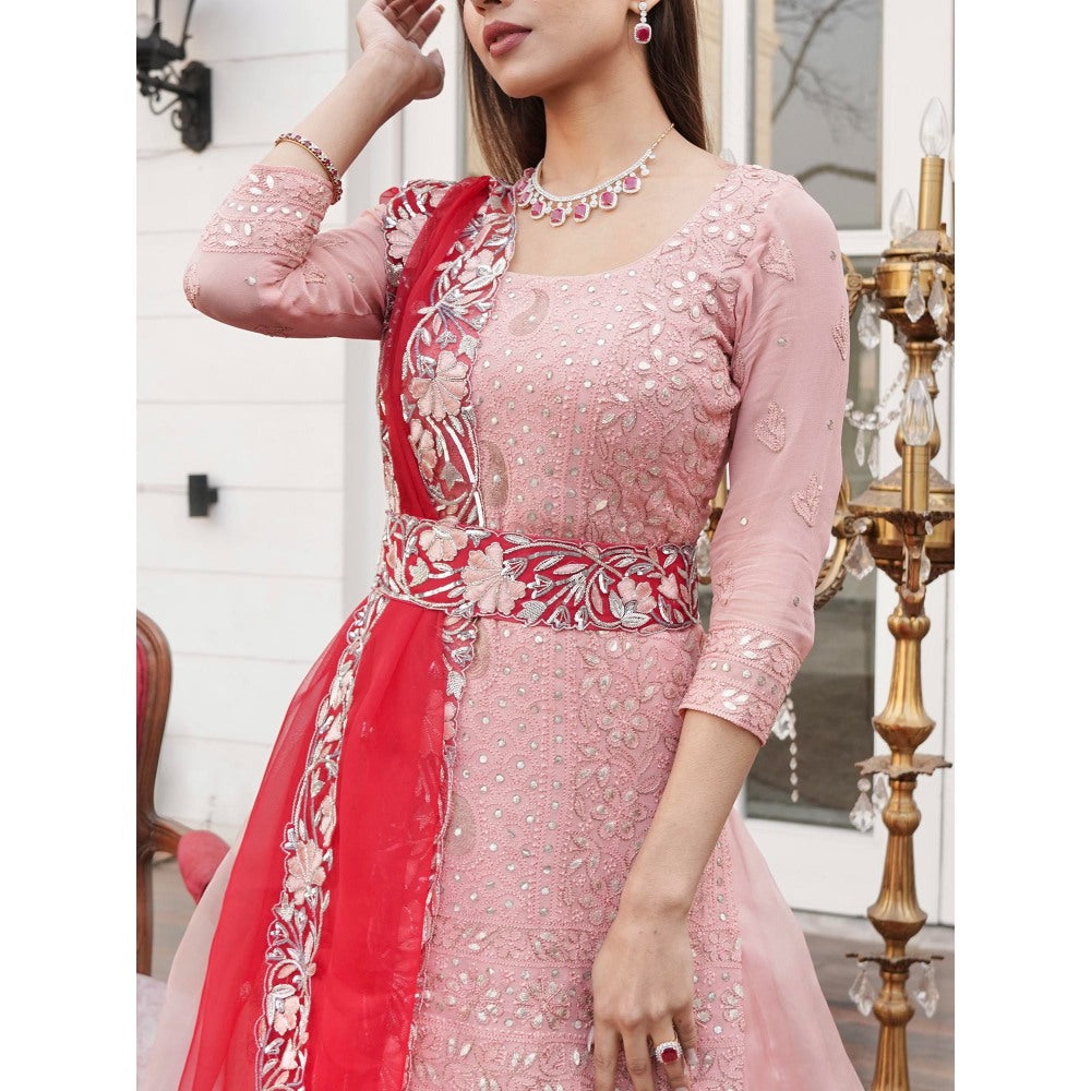 Simmi Guntaj Gulab Pink Lehenga with Kurta, Dupatta and Belt (Set of 4)