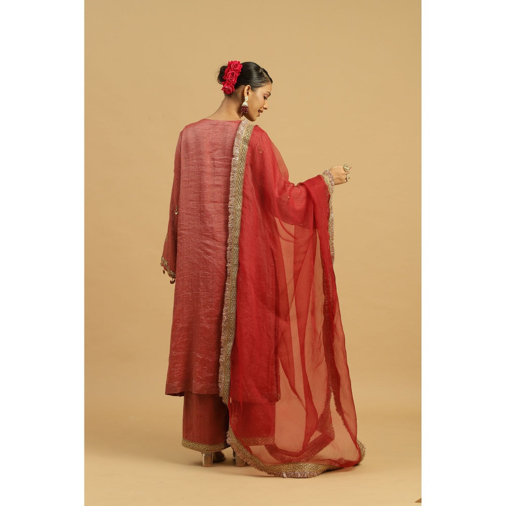 Siyona by Ankurita Red Gehra Lal Kurta with Pant and Dupatta (Set of 3)
