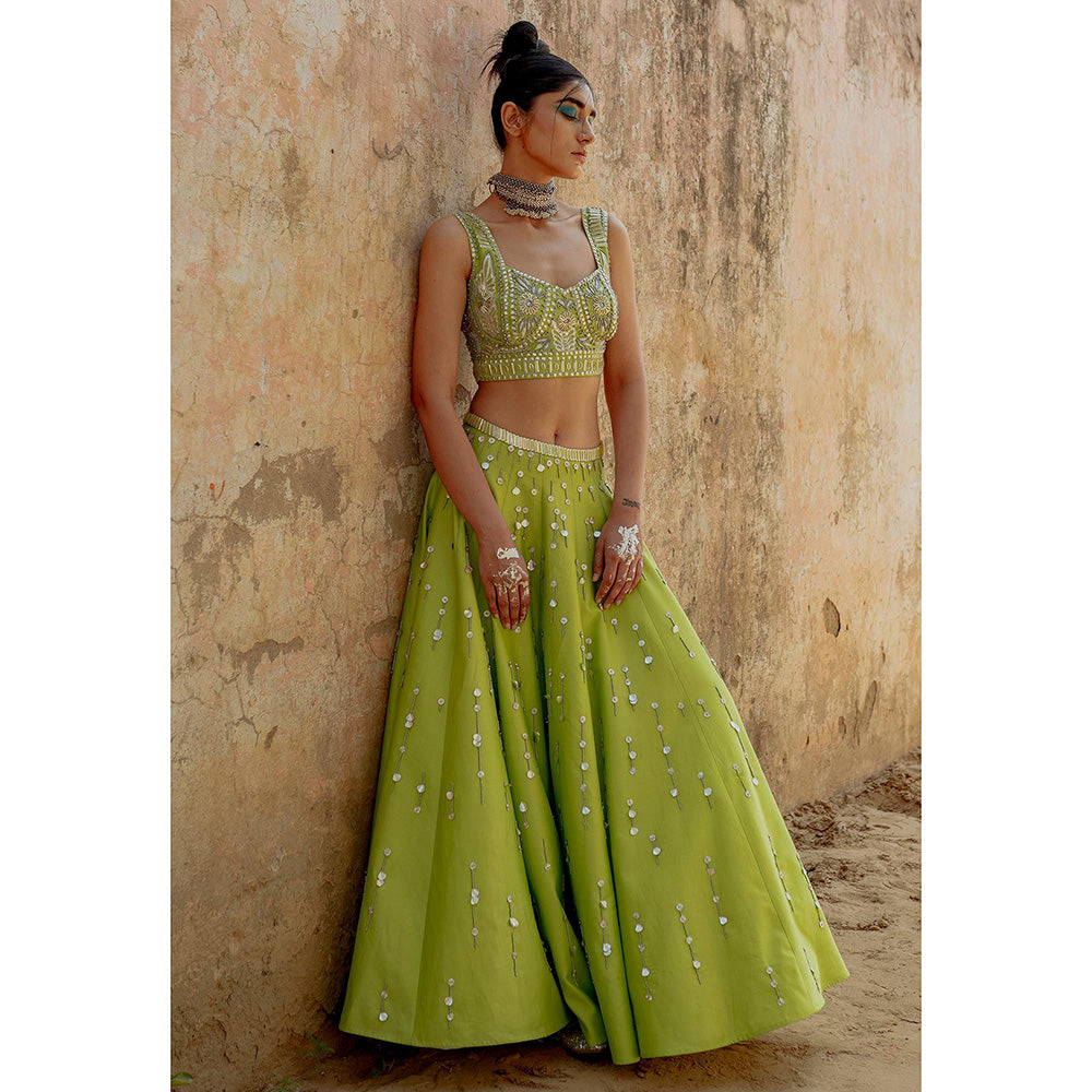 Saksham & Neharicka Green Hand Embroidered Blouse in Chanderi