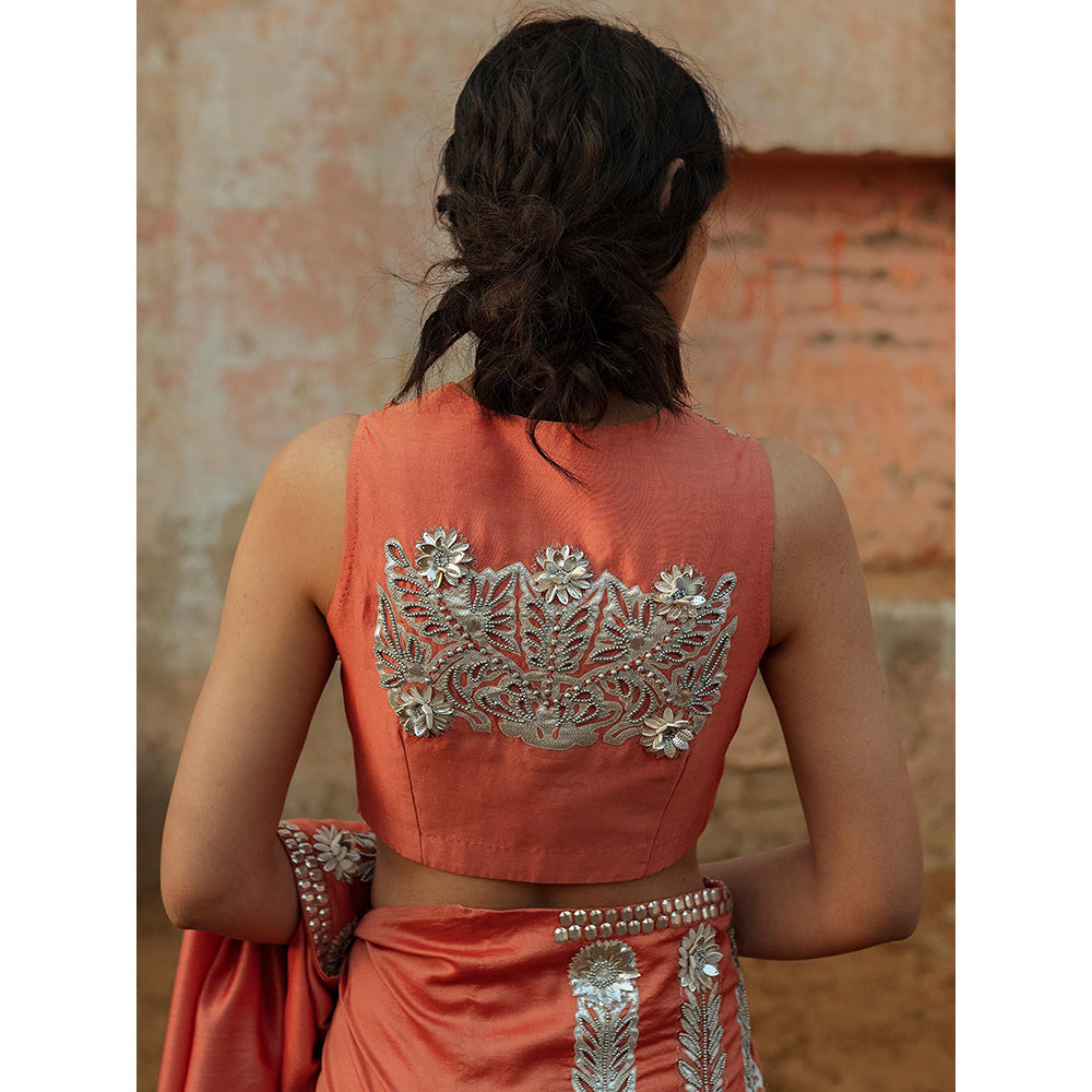 Saksham & Neharicka Coral Embroidered Blouse in Chanderi