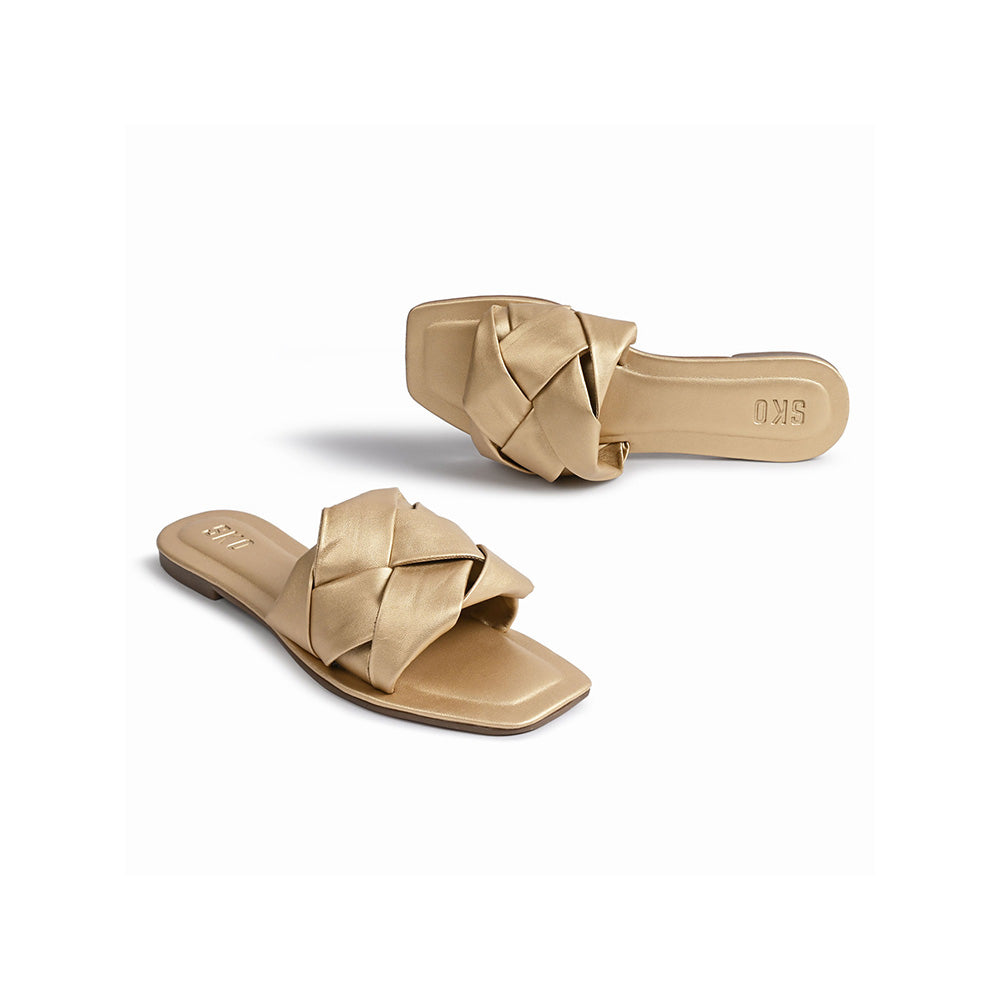 SKO Messina Gold Square Toe Flats