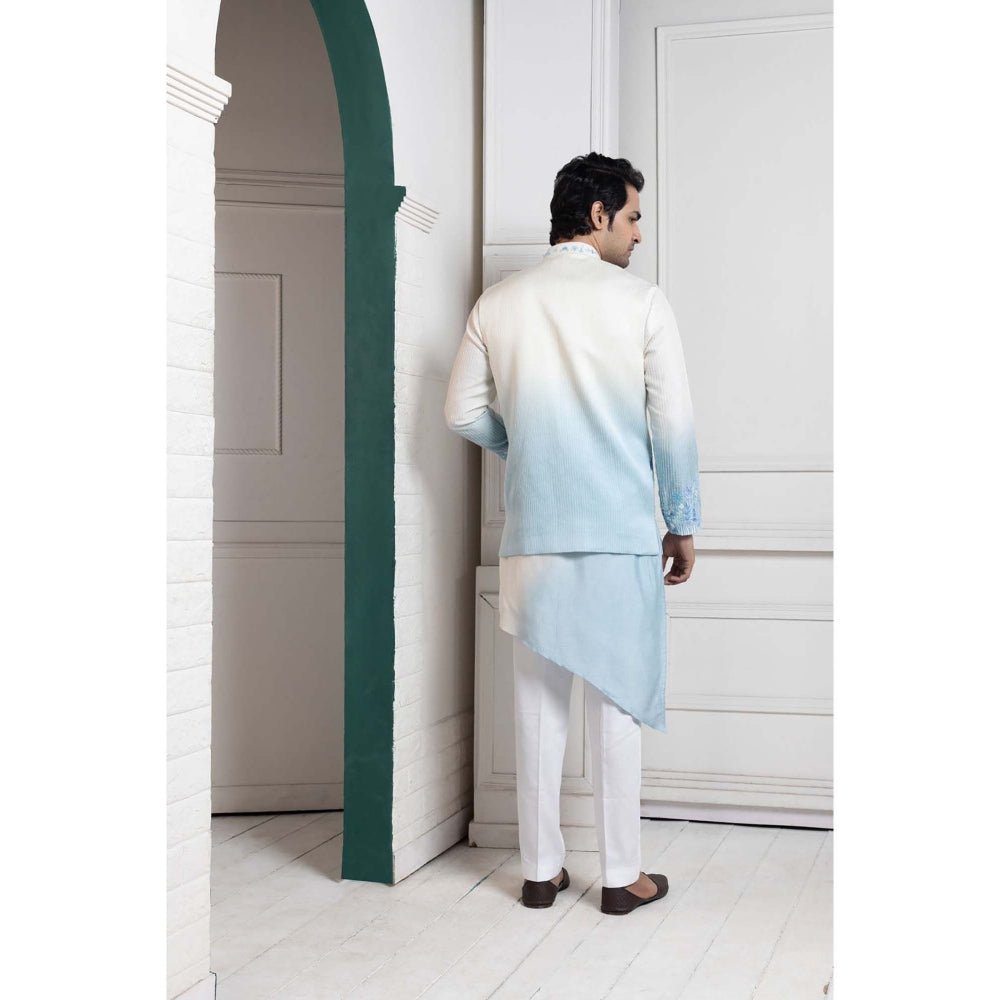 SMRITI Ivory Ombre Embroidered Nehru Jacket with Kurta and Pant