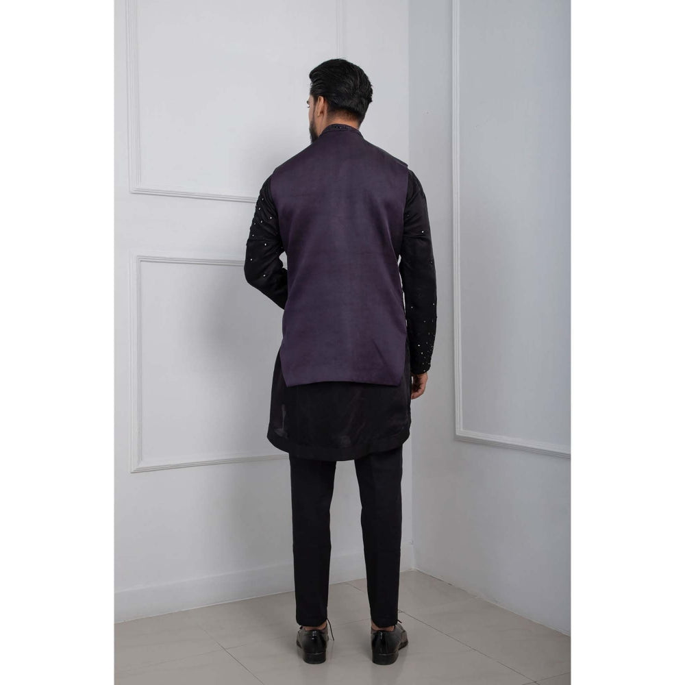 SMRITI Black Obsidian Nehru Jacket and Zipper Kurta with Pant