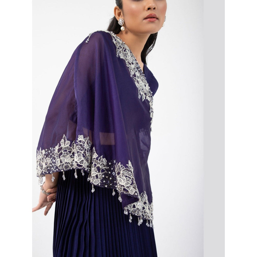 SMRITI Blue One Shoulder Cape with Skirt and Top