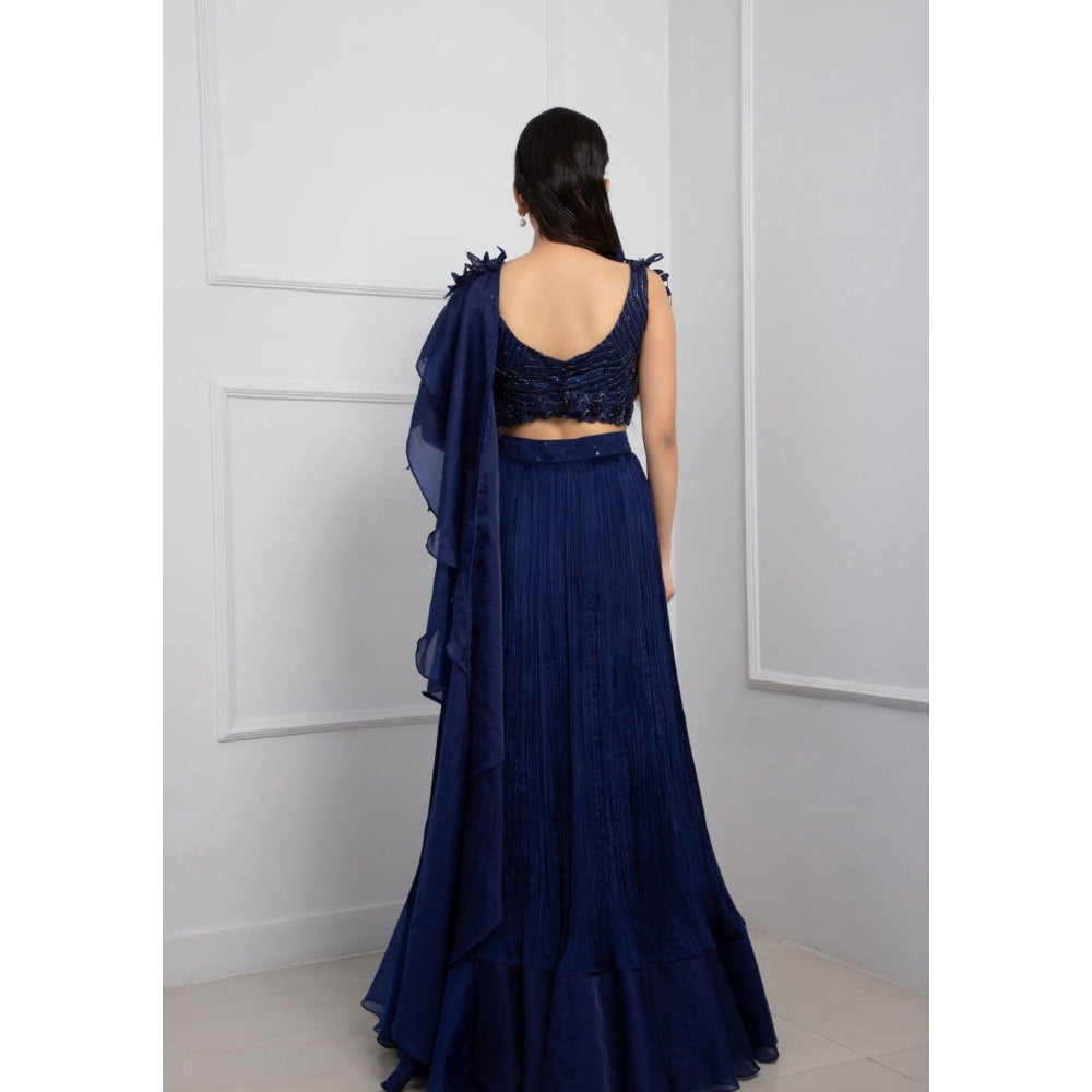 SMRITI Navy Blue Drape Skirt with Top