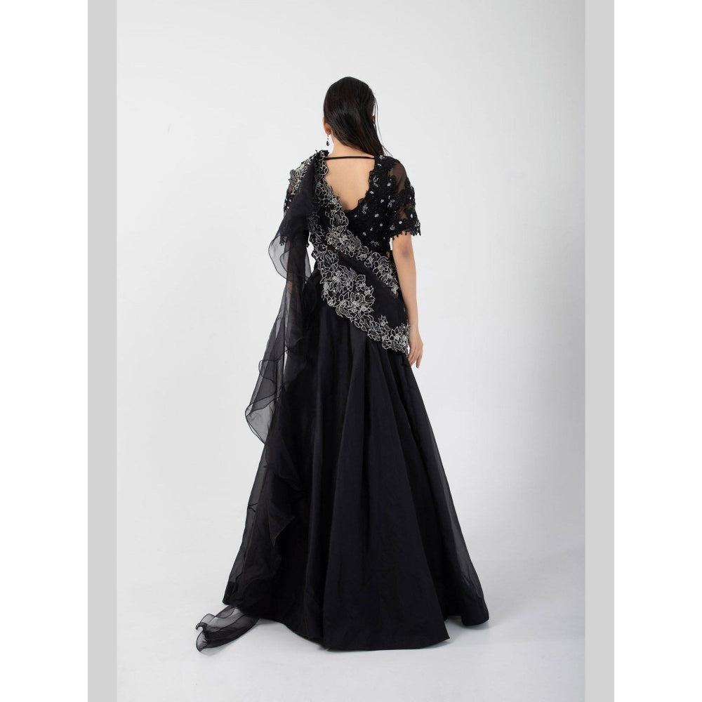 SMRITI Luna Black Top with Skirt and Cape