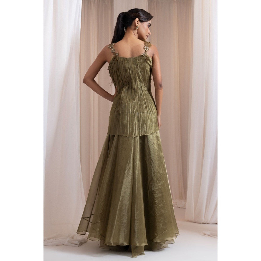 SMRITI Olive Skirt with Embroidered Top