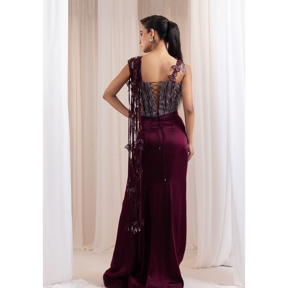 SMRITI Wine Draped Skirt with Corset Style Top