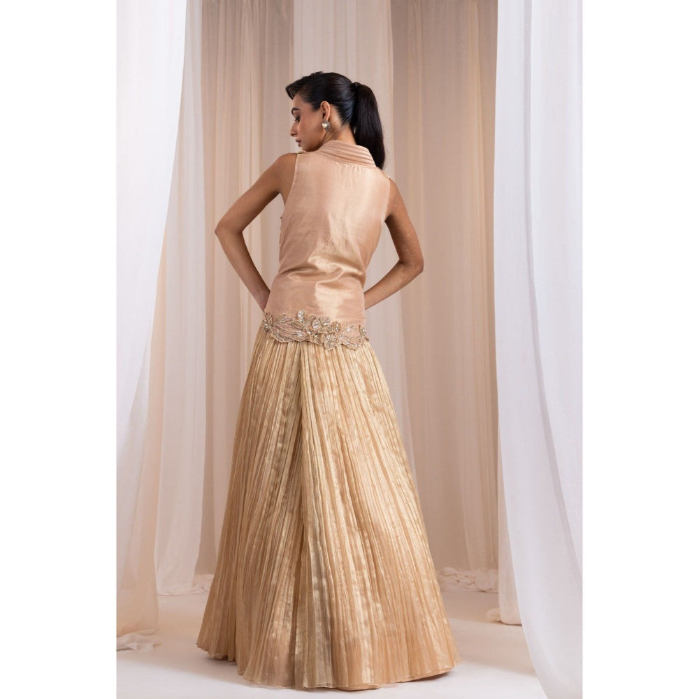 SMRITI Beige Floral Embroidered Top with Skirt
