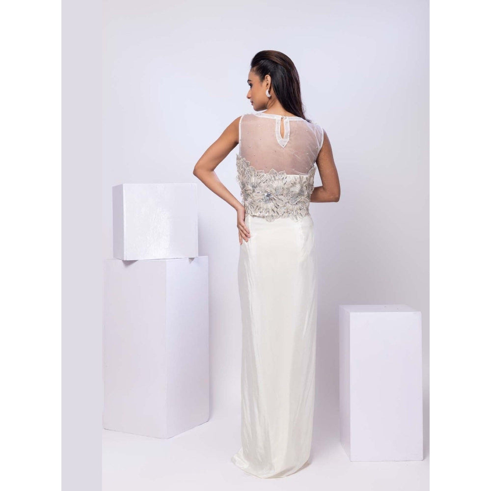 SMRITI White Drape Skirt and Embroidered Top