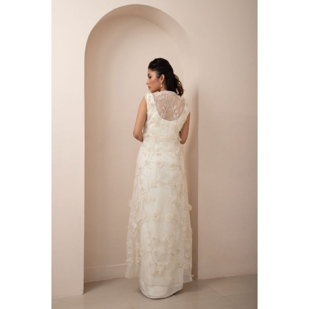SMRITI Ivory Wildflower Jacket and Drape Skirt with Top
