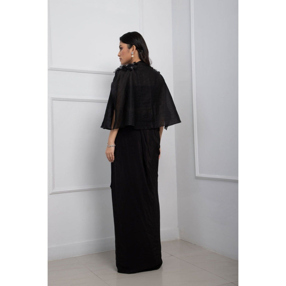 SMRITI Black Cape and Drape Skirt with Top
