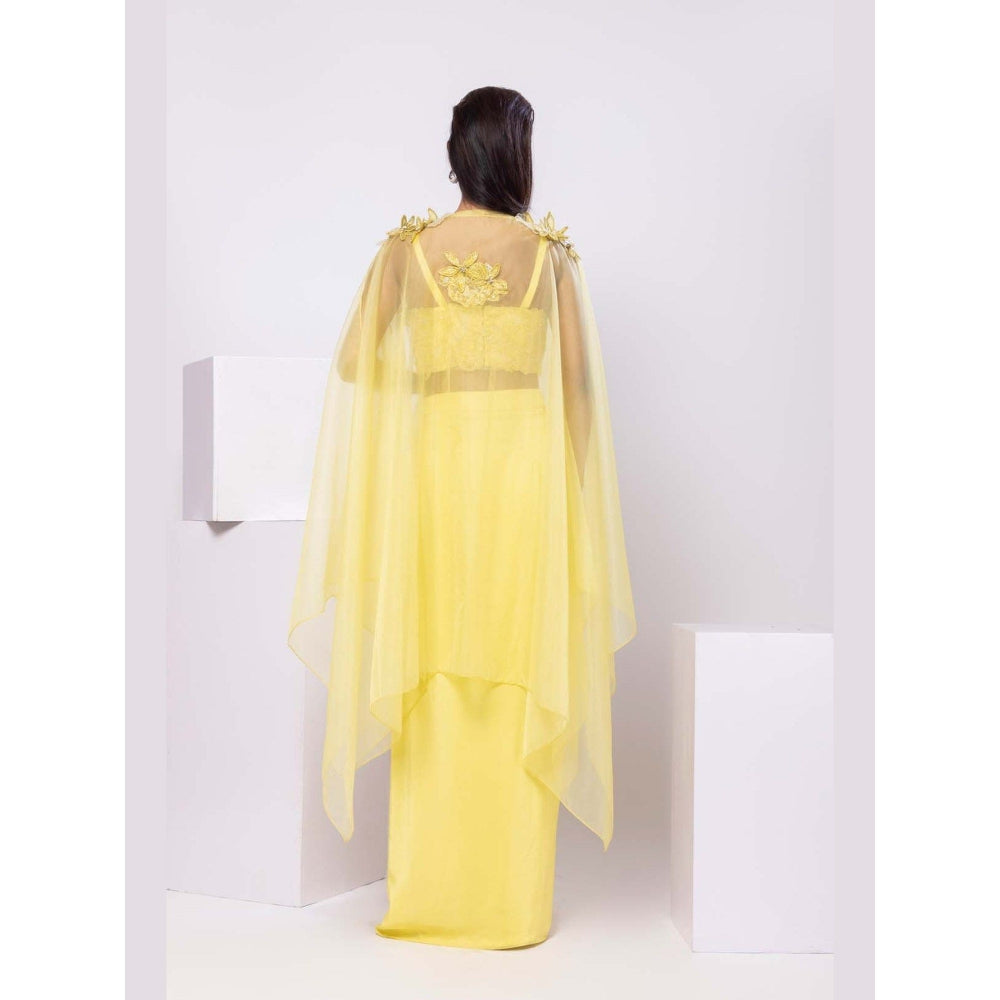 SMRITI Yellow Cape and Drape Skirt with Top