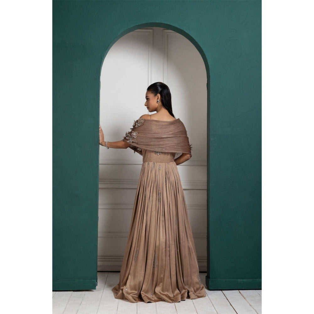 SMRITI Golden Petal Embroidered Gown