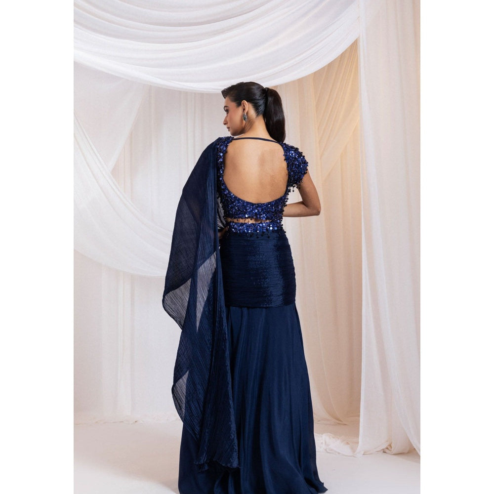 SMRITI Blue Shimmer Lehenga with Blouse and Drape Dupatta