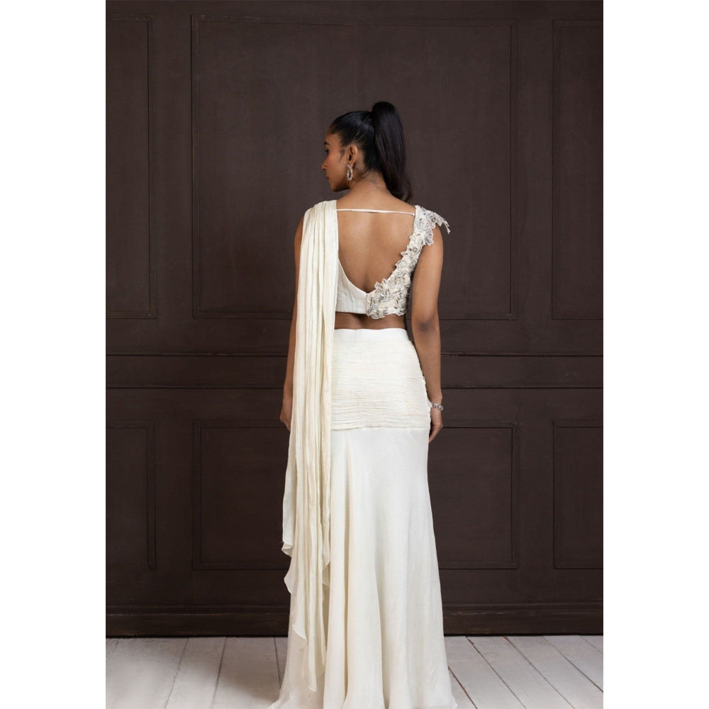 SMRITI Ivory Grace Draped Saree with Stitched Blouse
