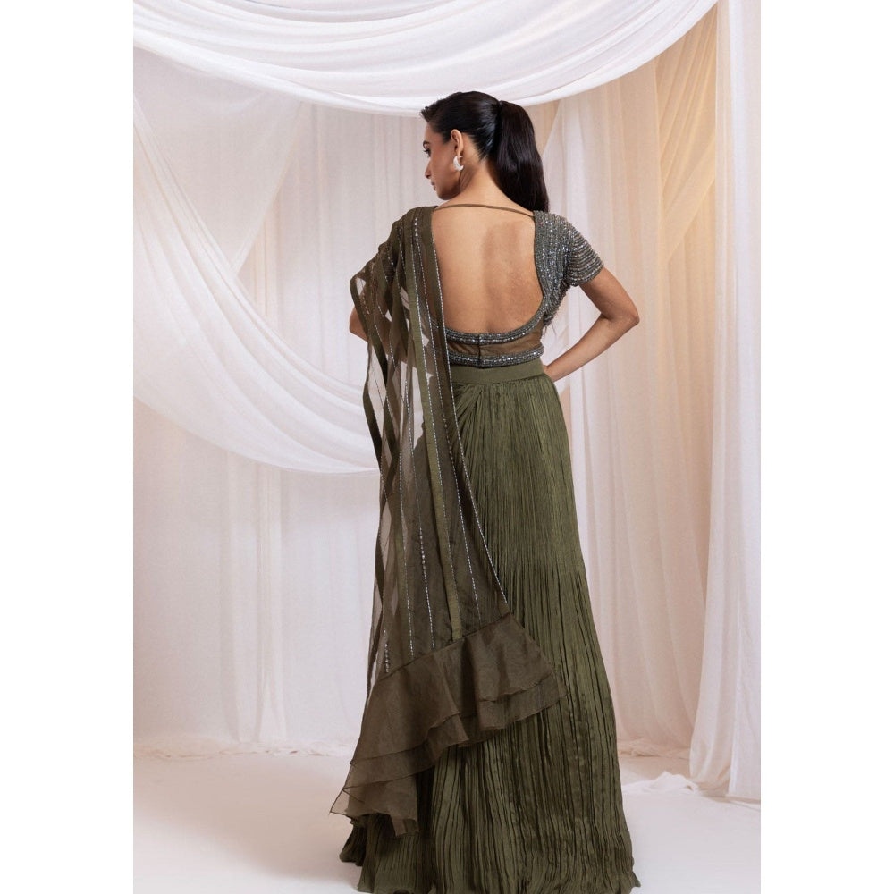SMRITI Petal Shade Pre-Draped Saree with Stitched Blouse