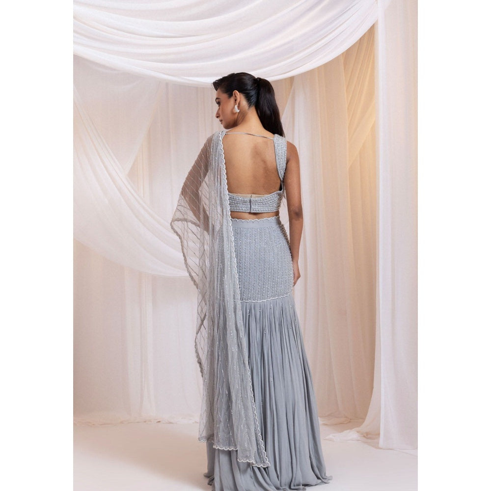 SMRITI Silver Tide Pre-Draped Saree with Stitched Blouse