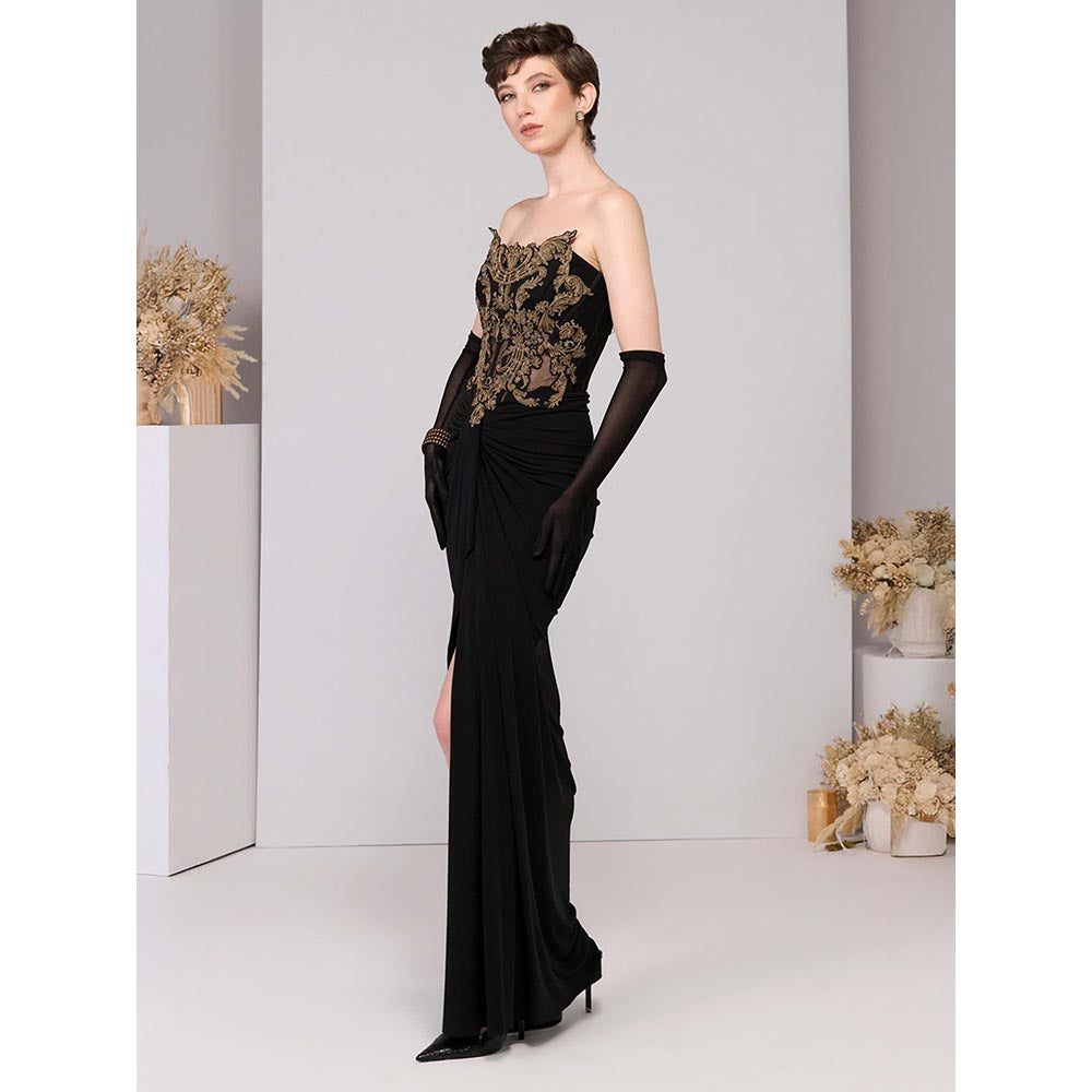 S&N by Shantnu Nikhil Black Applique Corset Gown