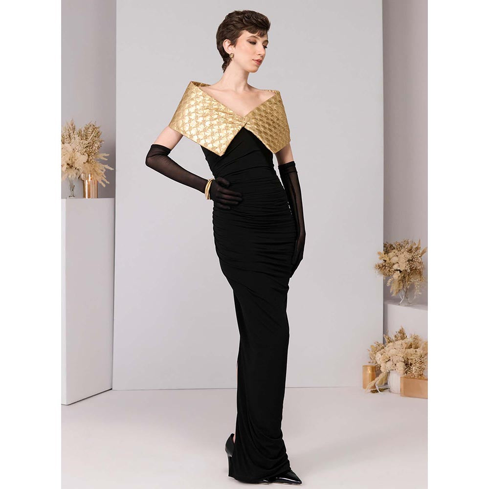S&N by Shantnu Nikhil Black Gold Quilted Gown