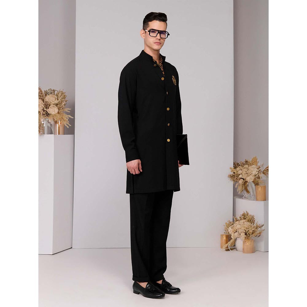 S&N by Shantnu Nikhil Black Crested Shirt Kurta