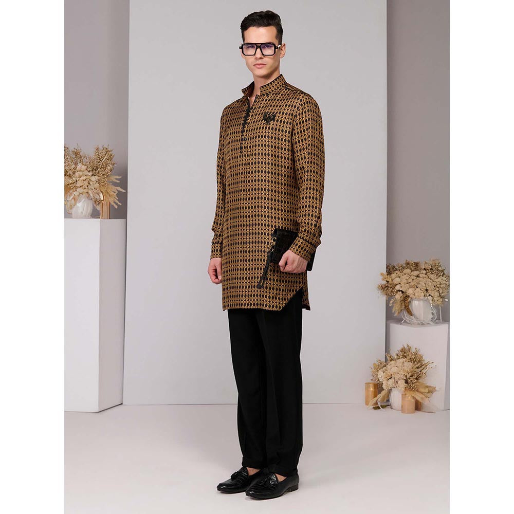 S&N by Shantnu Nikhil Silk Twill Adamas Printed Kurta - Multi-Color