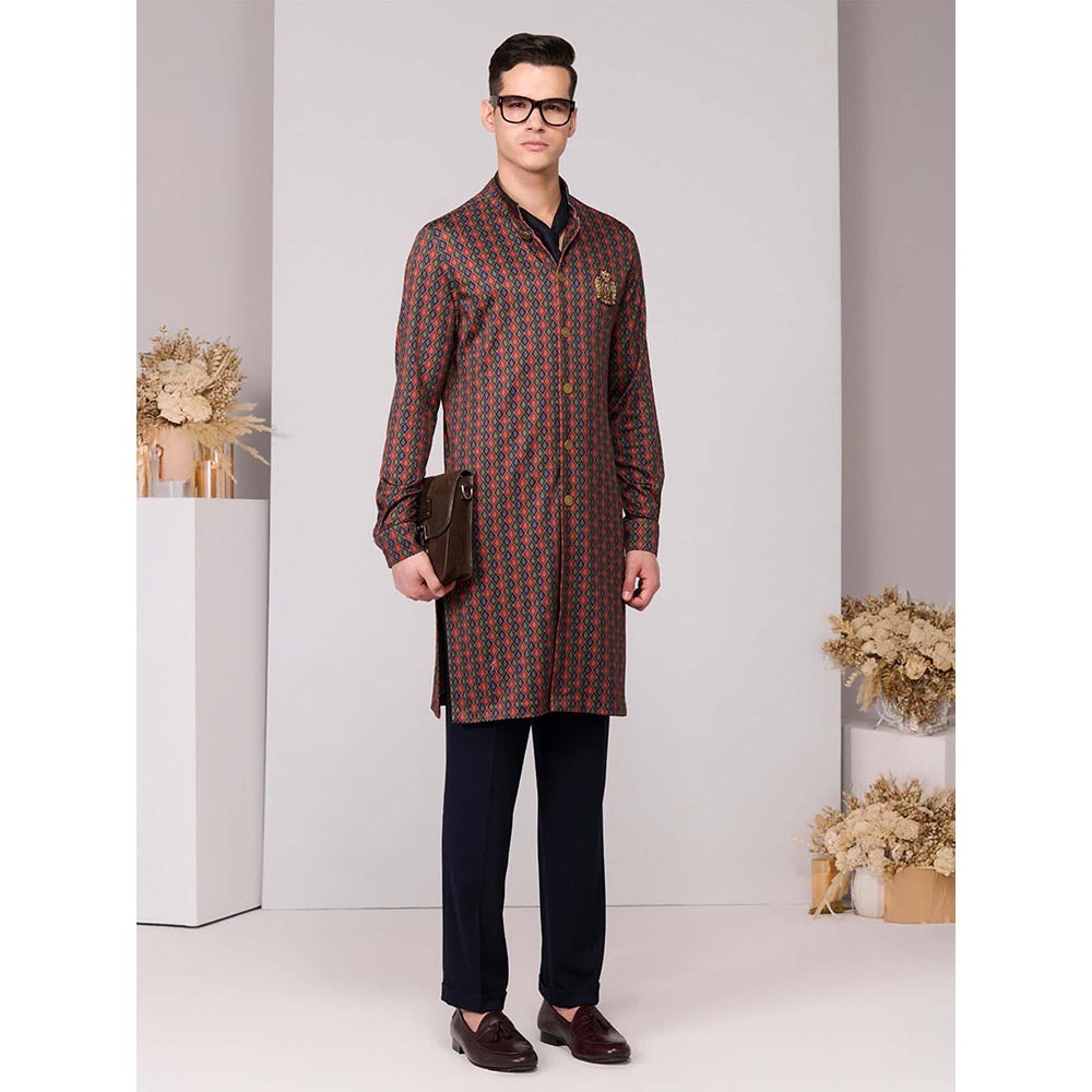 S&N by Shantnu Nikhil Cherry Crepe Jersey Adamas Printed Kurta - Multi-Color