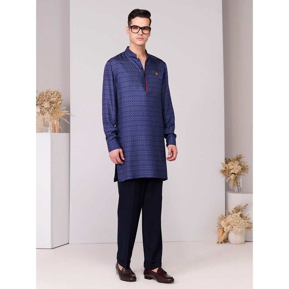 S&N by Shantnu Nikhil Navy Blue Adamas Printed Kurta