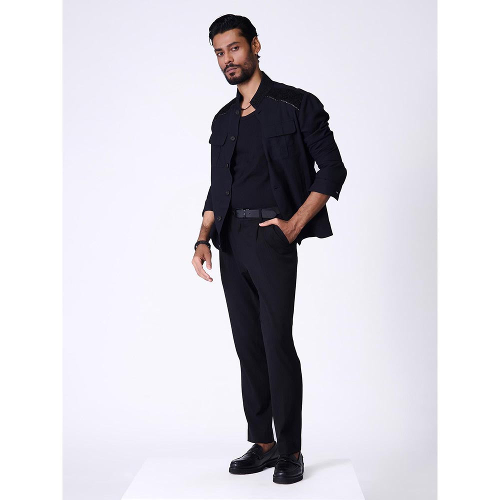 S&N by Shantnu Nikhil Black Rayon Blend Full Sleeves Blazer