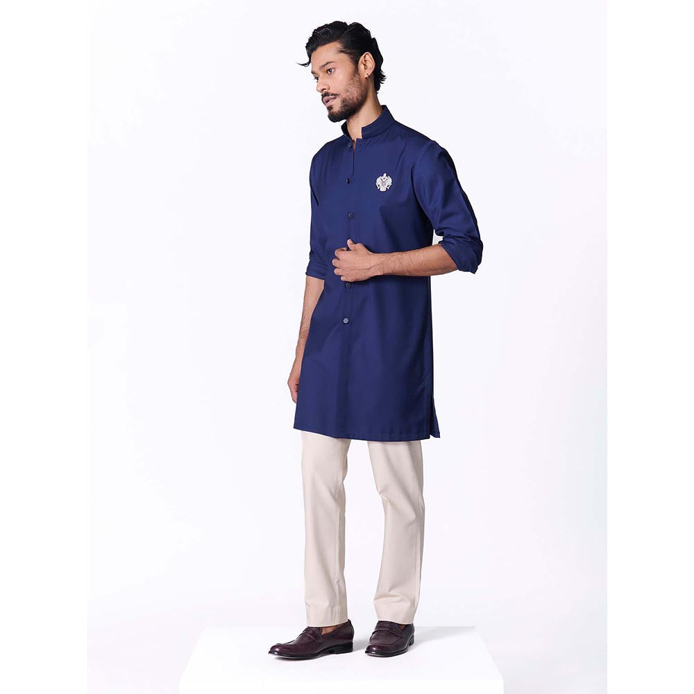 S&N by Shantnu Nikhil Navy Crested Shirt Kurta
