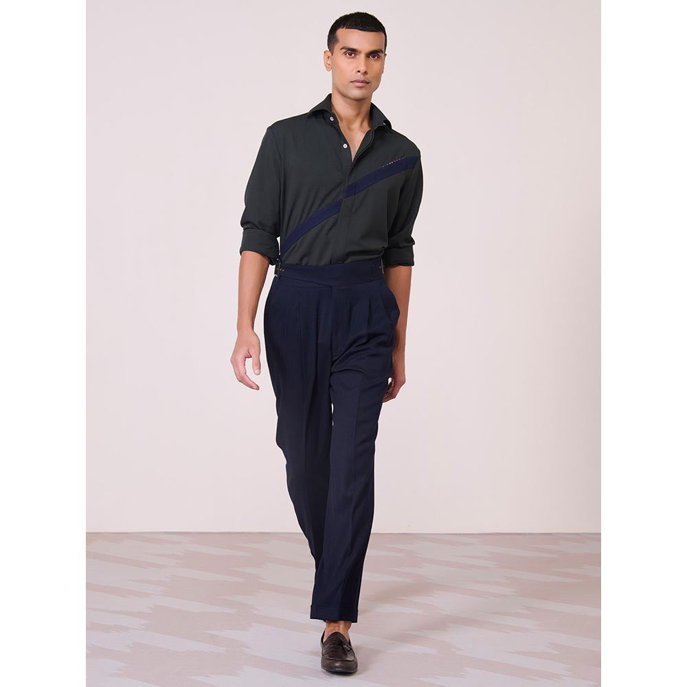 S&N by Shantnu Nikhil Cross Flap Navy Blue Trouser