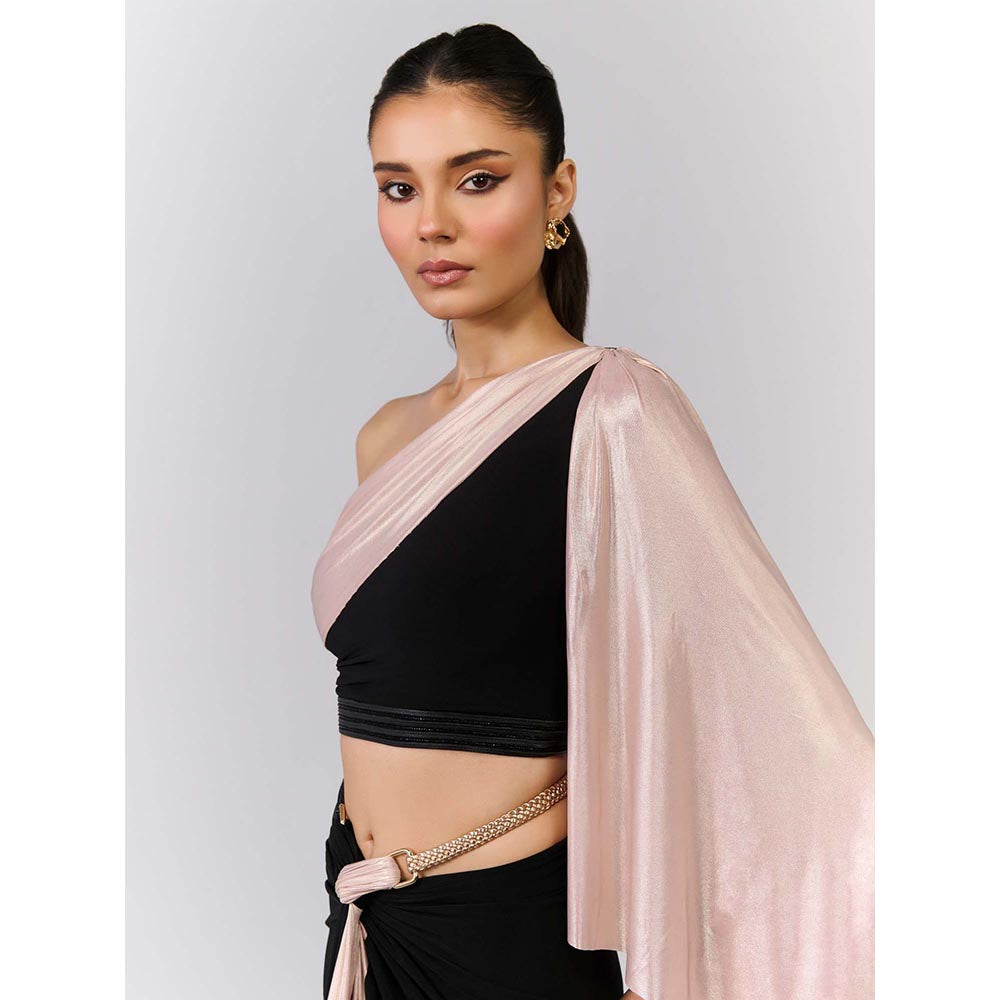 S&N by Shantnu Nikhil Black Crop Top With Colour block Drape Sleeve