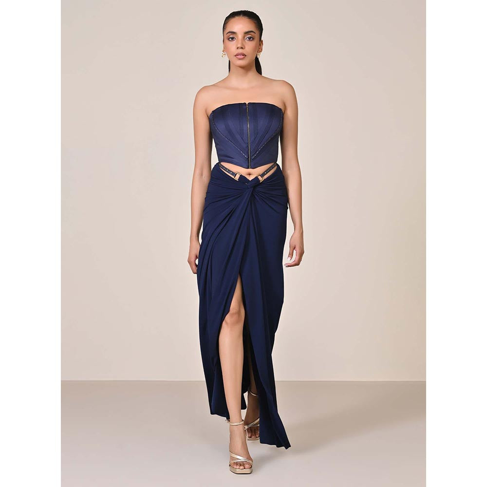 S&N by Shantnu Nikhil Navy Blue Zipped Corset Top