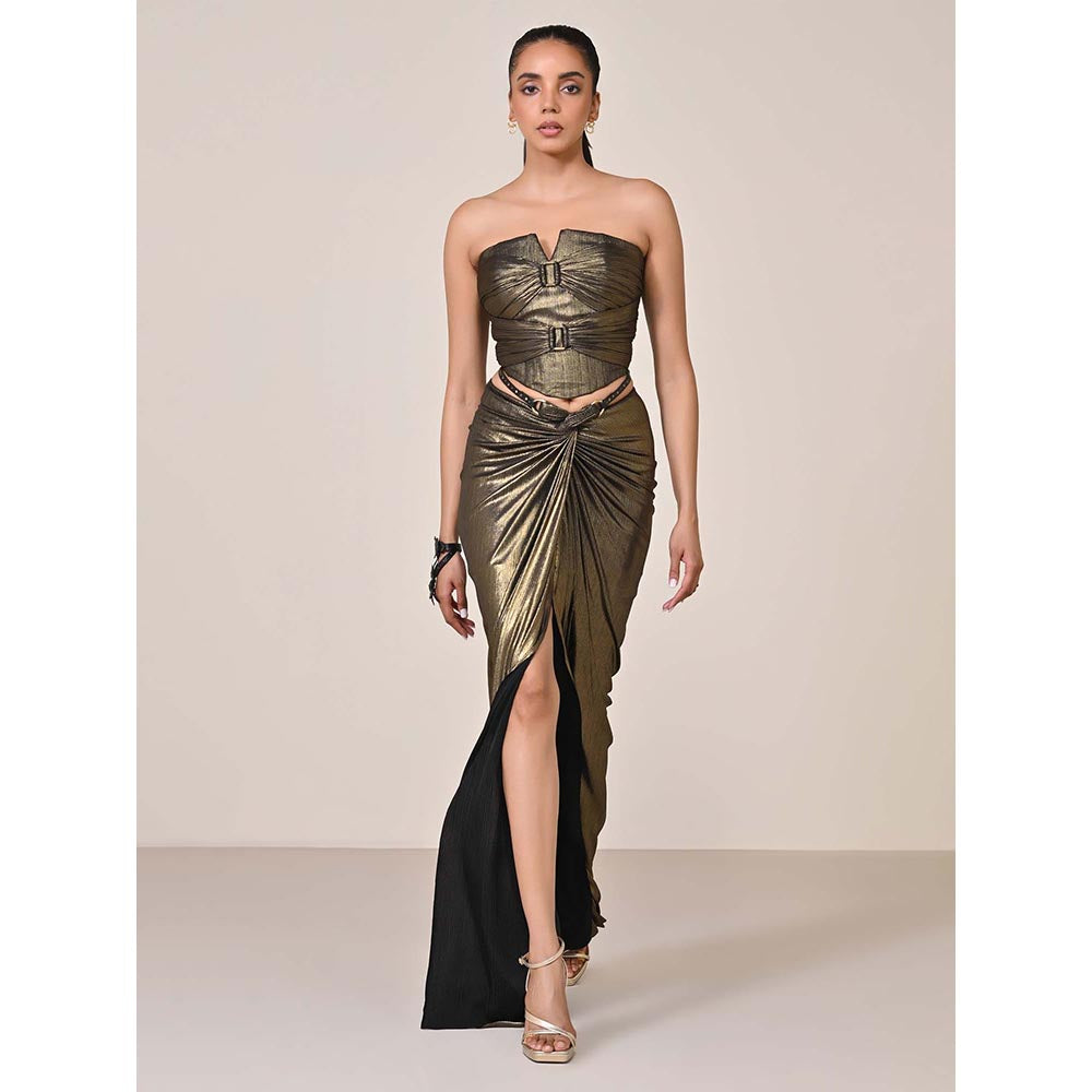 S&N by Shantnu Nikhil Gold Metallic Drape Corset Top