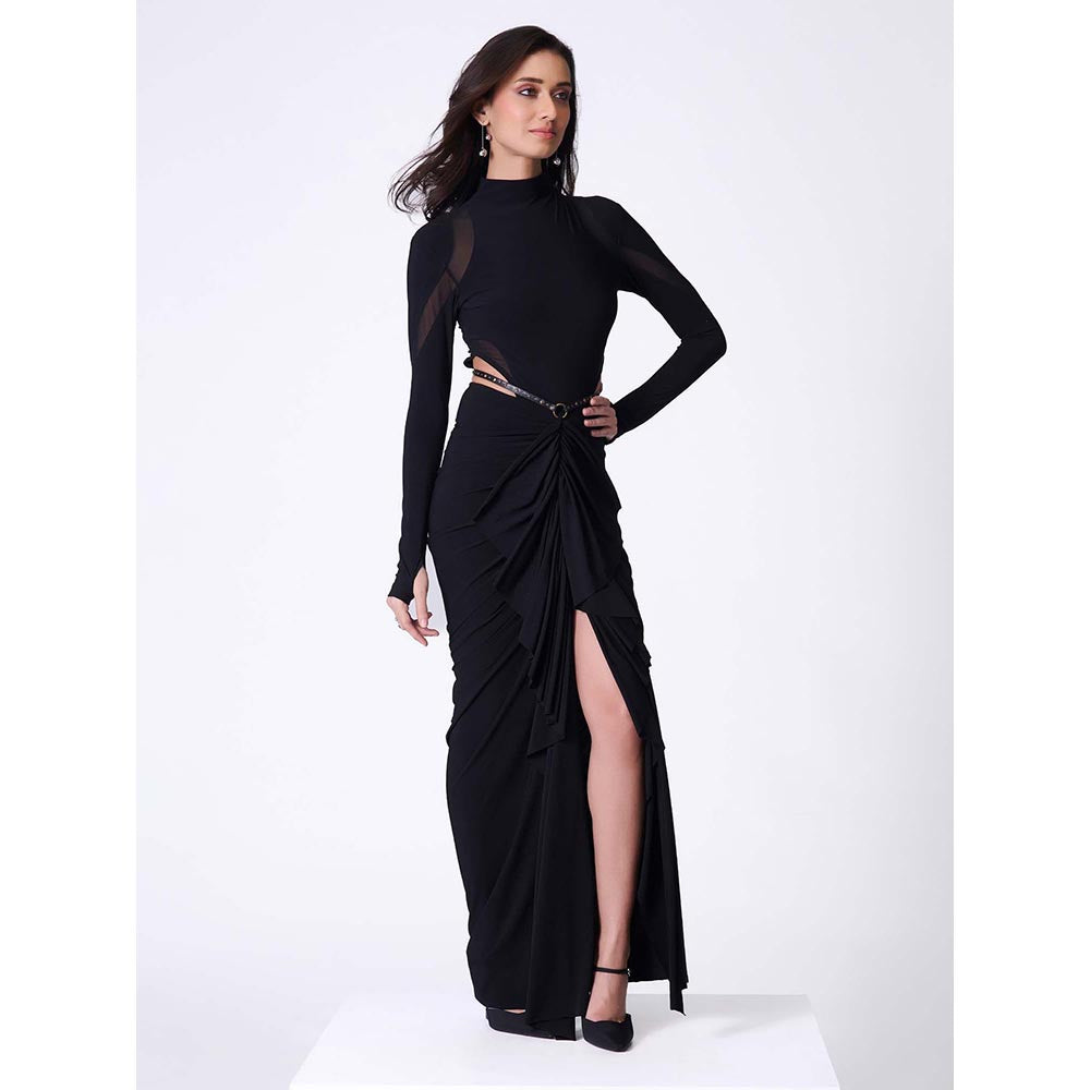 S&N by Shantnu Nikhil Women Black Jersey Solid Gown