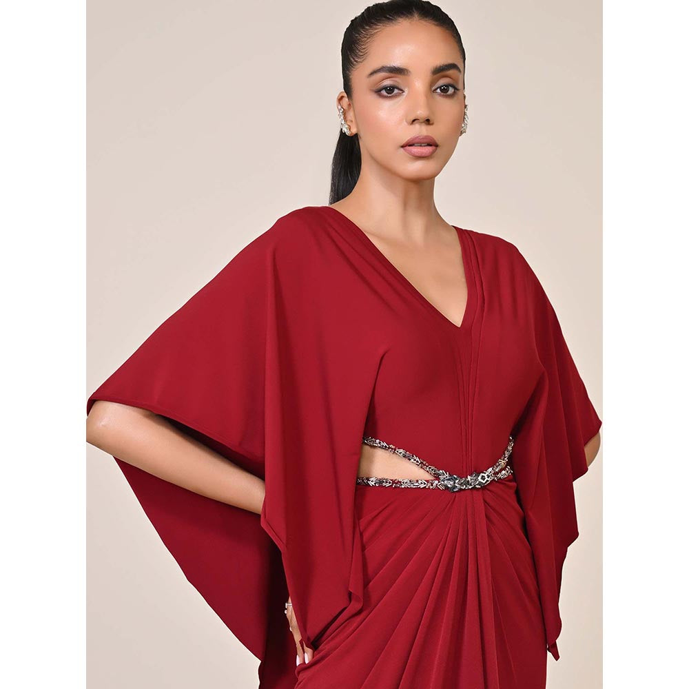 S&N by Shantnu Nikhil Women Red Jersey Solid Gown