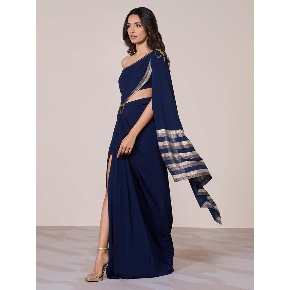 S&N by Shantnu Nikhil Women Navy Blue Jersey Solid Gown