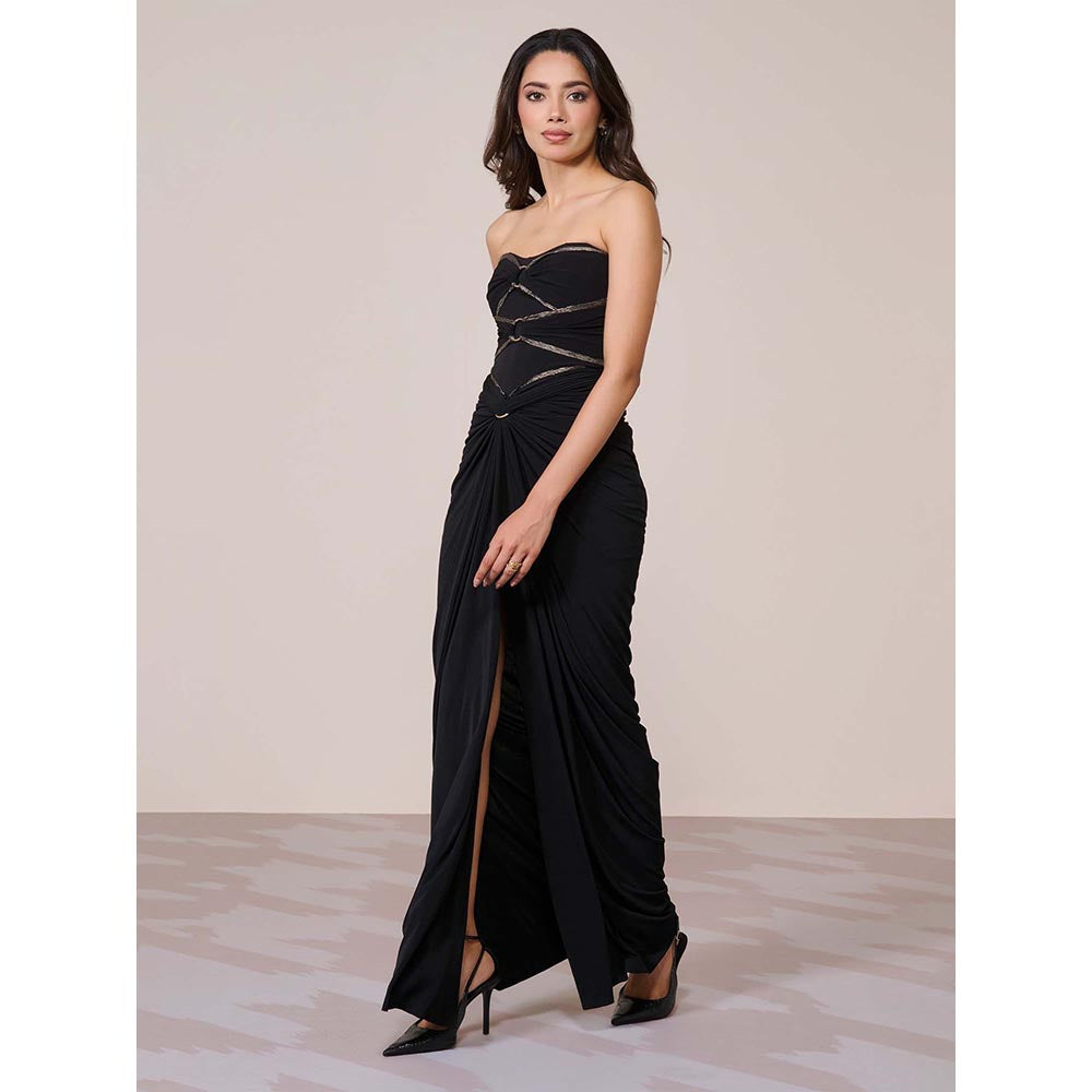 S&N by Shantnu Nikhil Women Black Jersey Solid Gown
