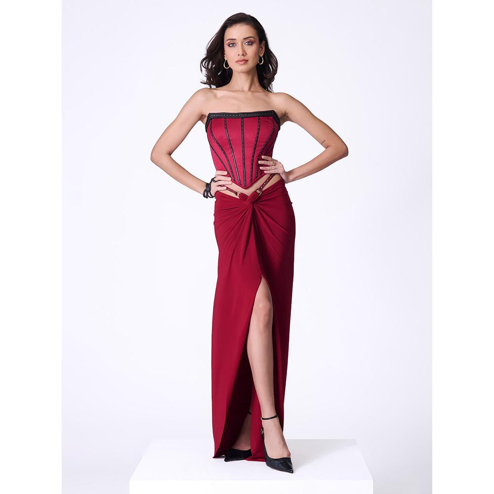 S&N by Shantnu Nikhil Cherry Twisted Drape Skirt
