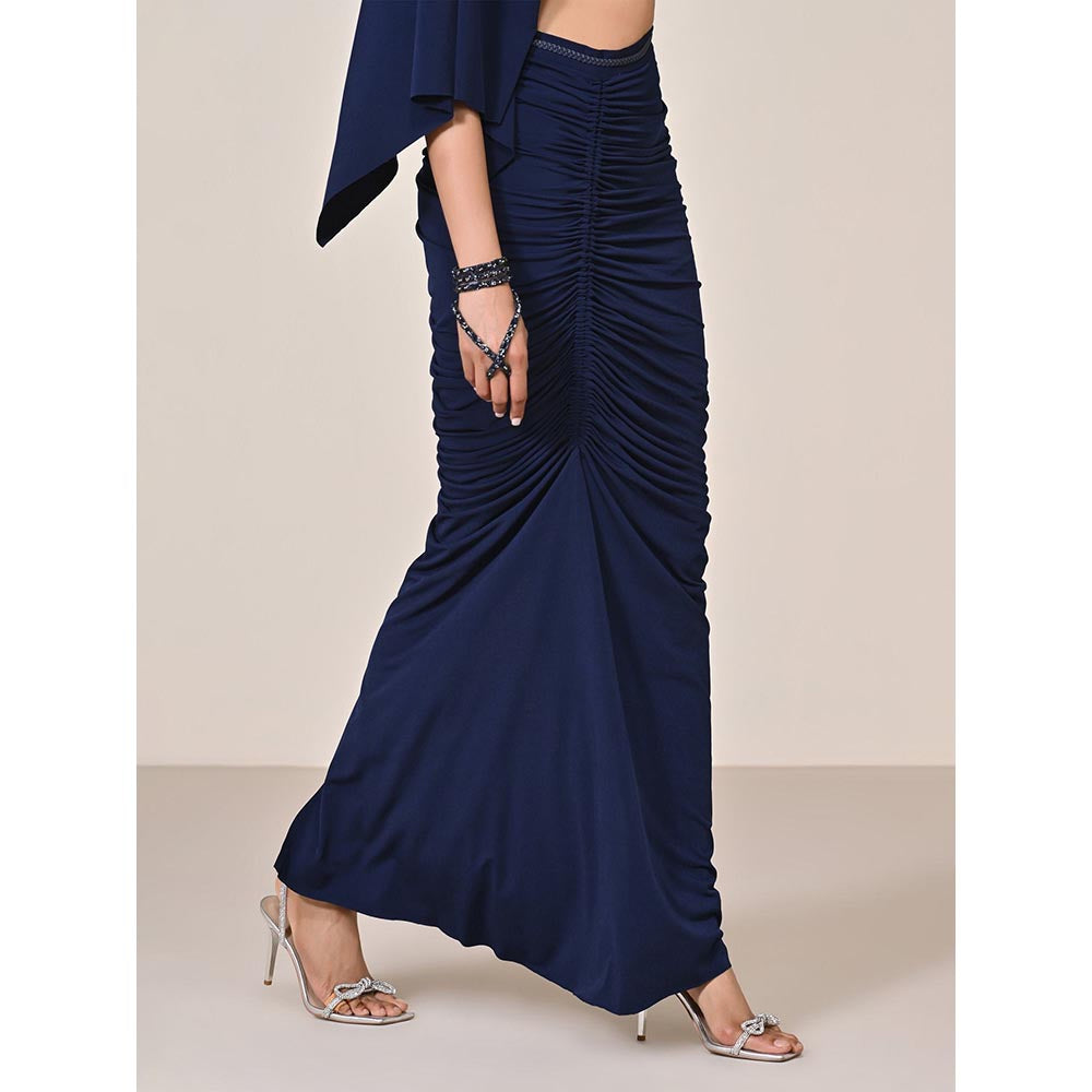 S&N by Shantnu Nikhil Navy Blue Asymmetric Gathered Skirt