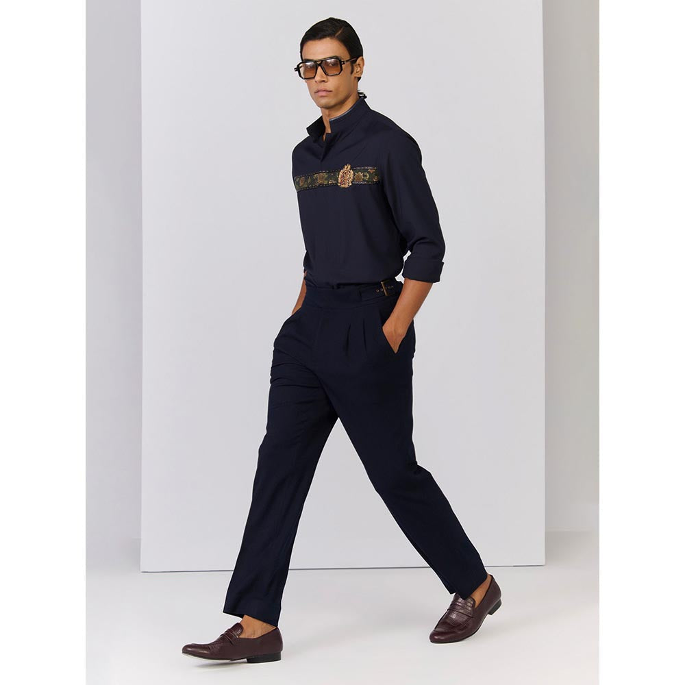 S&N by Shantnu Nikhil Men's Navy Blue Rayon Blend Floral Slim Fit Shirt