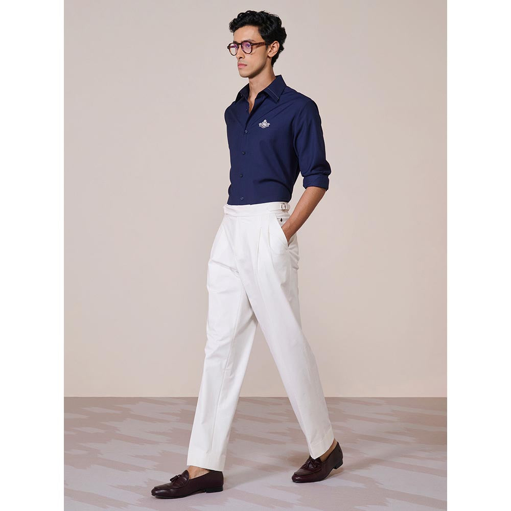 S&N by Shantnu Nikhil Men's Navy Blue Rayon Plain Slim Fit Shirt
