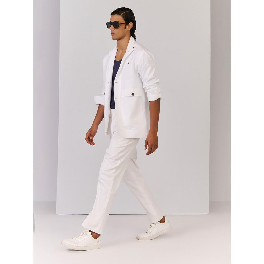 S&N by Shantnu Nikhil Men's White Linen Blend Plain Slim Fit Shirt