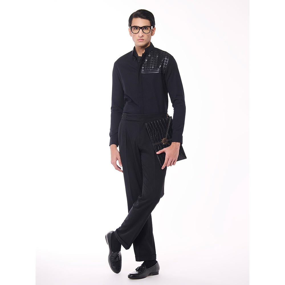 S&N by Shantnu Nikhil Men's Black Viscose Blend Embroidered Shirt