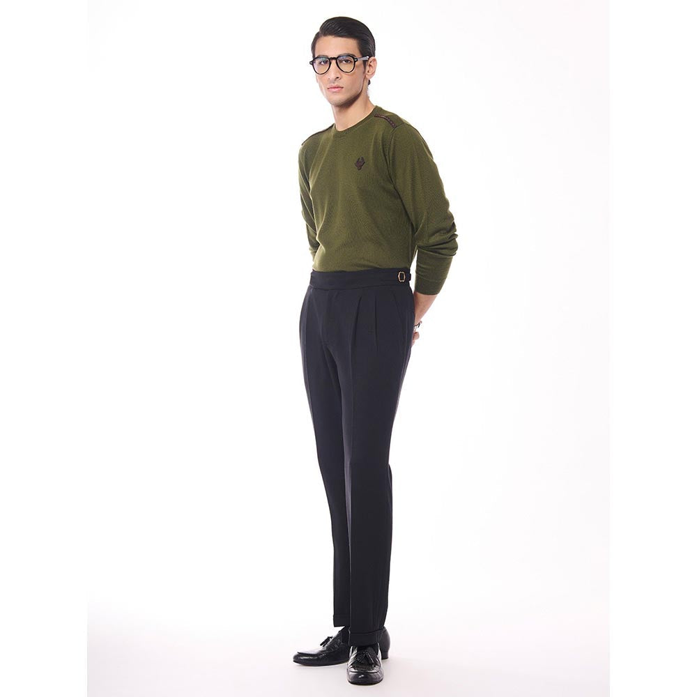 S&N by Shantnu Nikhil Merino Wool Crested Green Sweater