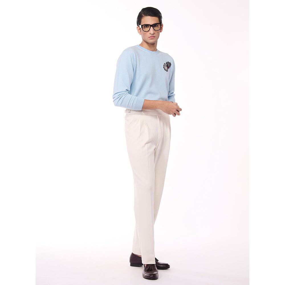 S&N by Shantnu Nikhil Merino Wool Crested Blue Sweater