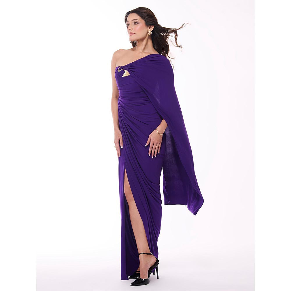 S&N by Shantnu Nikhil Purple One-Shoulder Solid Dress