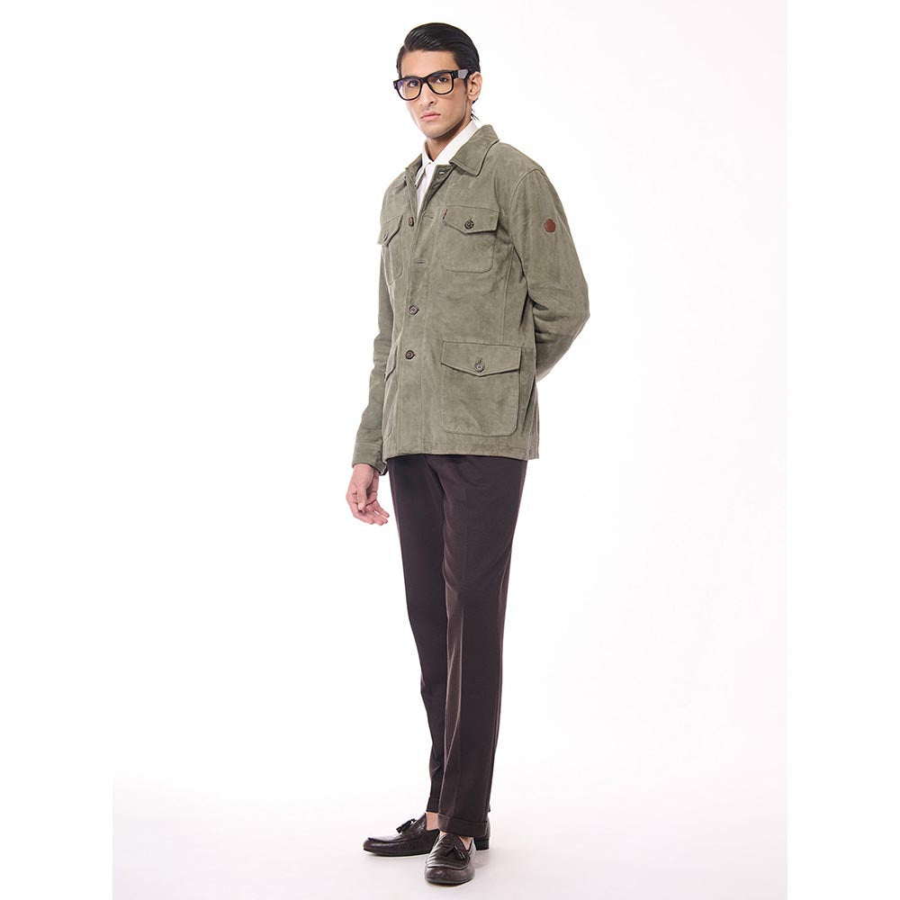 S&N by Shantnu Nikhil Olive Suede Layering Jacket